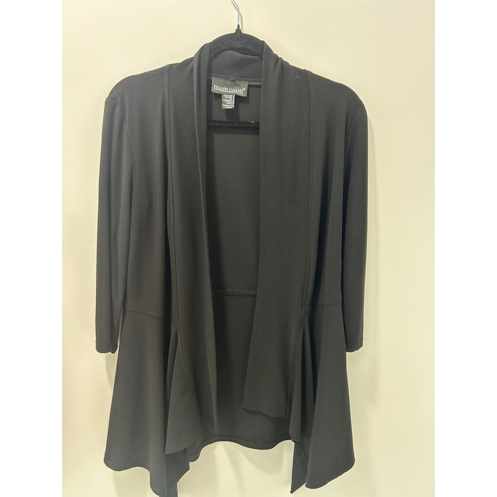 Frank Lyman Black Open Front Peplum Sharkbite Cardigan Jacket Style 21024 Size 4